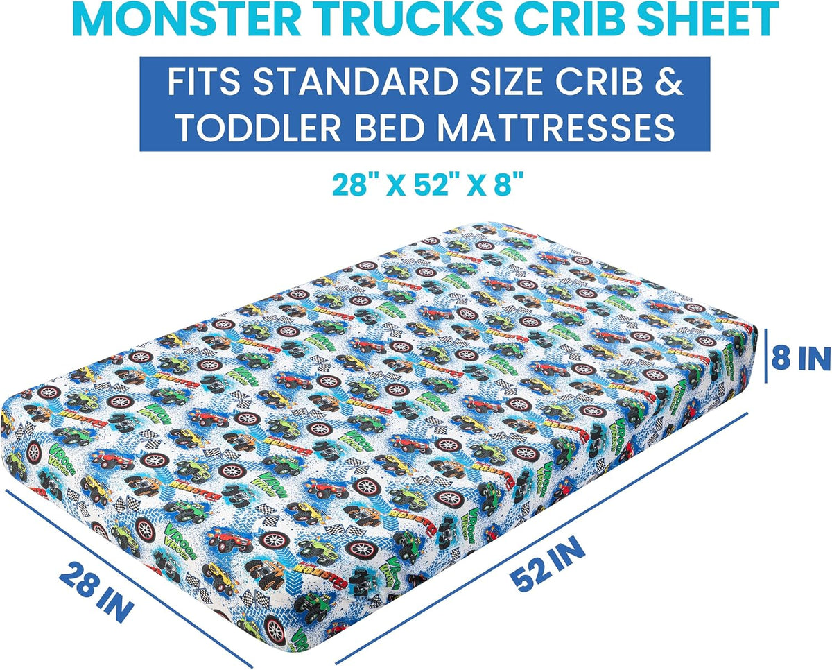 Today's Kids 1-Pack Monster Trucks Fitted Baby Crib Sheet Boy - Soft & Breathable