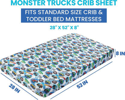 Today's Kids 1-Pack Monster Trucks Fitted Baby Crib Sheet Boy - Soft & Breathable
