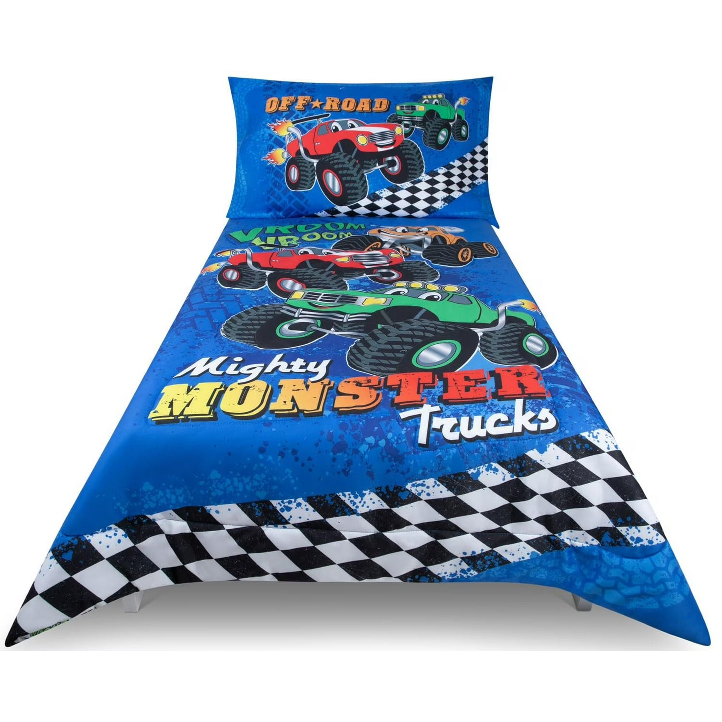 Todays Kids Monster Trucks Toddler Bedding Set for Boys - 4-Piece Toddler Bed Comforter