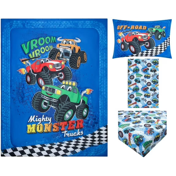 Todays Kids Monster Trucks Toddler Bedding Set for Boys - 4-Piece Toddler Bed Comforter