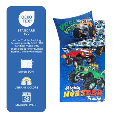 Todays Kids Monster Trucks Toddler Bedding Set for Boys - 4-Piece Toddler Bed Comforter