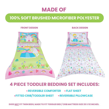 Todays Kids Princess Toddler Bedding Set for Girls - 4-Piece Toddler Bed Comforter Sets