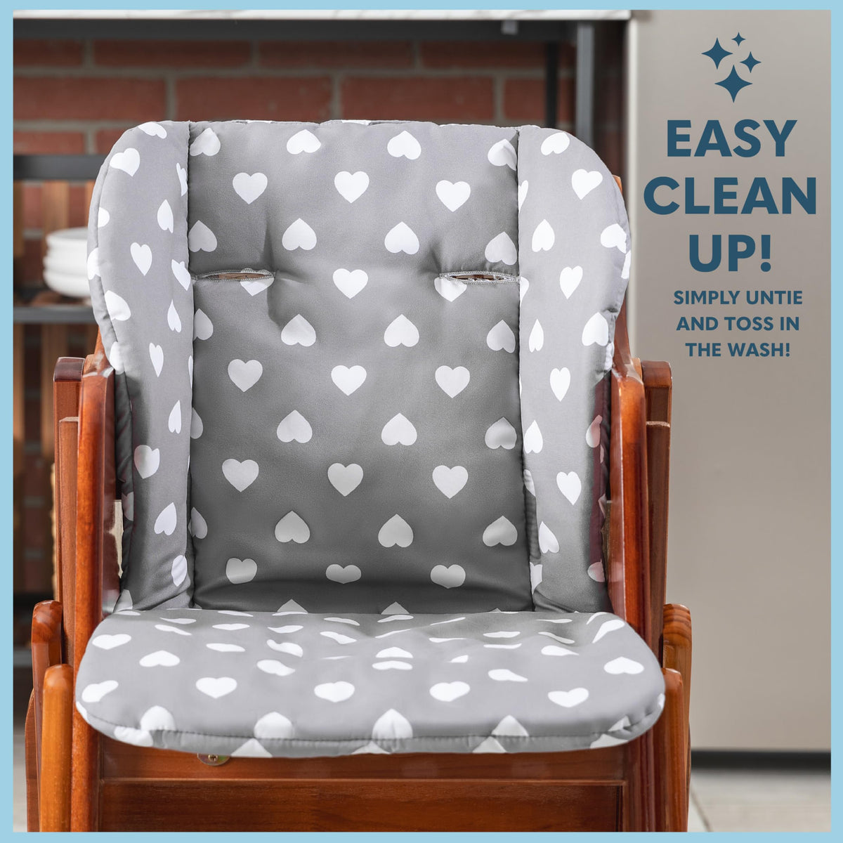 Todays Kids Baby High Chair Cover Pad - Wooden High Chair Cushion, High Chair Cover Replacement, Machine Washable & Easy to Install, Hearts Pattern