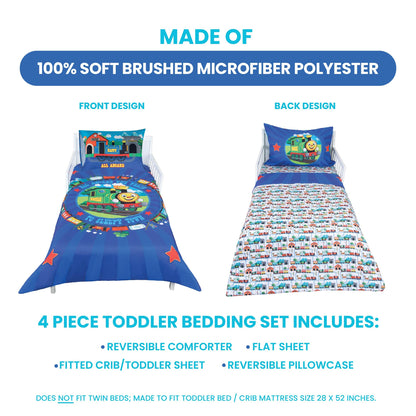 Todays Kids Monster Trucks Toddler Bedding Set for Boys - 4-Piece Toddler Bed Comforter Sets for Boys, Reversible Comforter & Pillowcase, Flat Sheet, Fitted Sheet, Breathable & Super Soft Microfiber