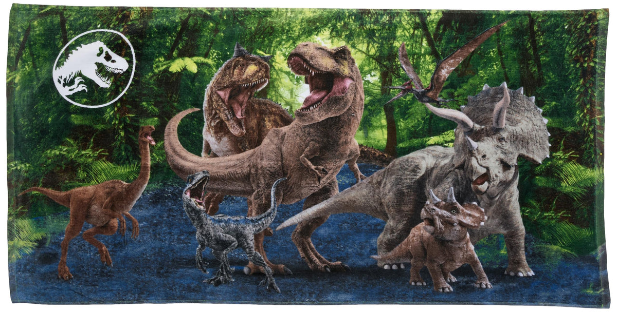 Jurassic World Dominion Blue Velociraptor and Rexy T-Rex Cotton Bath/Pool/Beach Towel, 28" x 58"