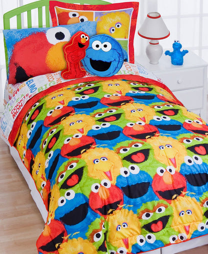 3pc Sesame Street Full Comforter Pillow Shams Set Elmo Chalk Bedding