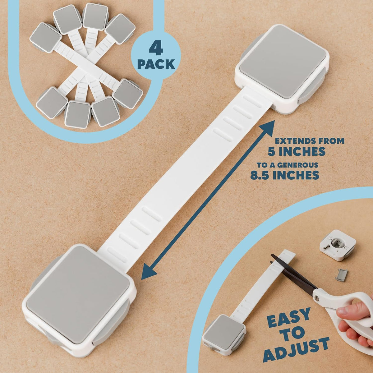 Todays Kids Child Safety Locks 4-Pack, Child Locks for Cabinets and Drawers
