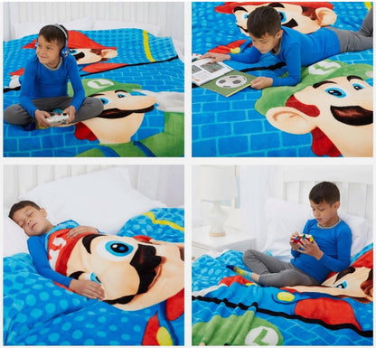 Franco Kids Bedding Super Mario Plush Micro Raschel Twin Size Blanket, 62 in x 90 in