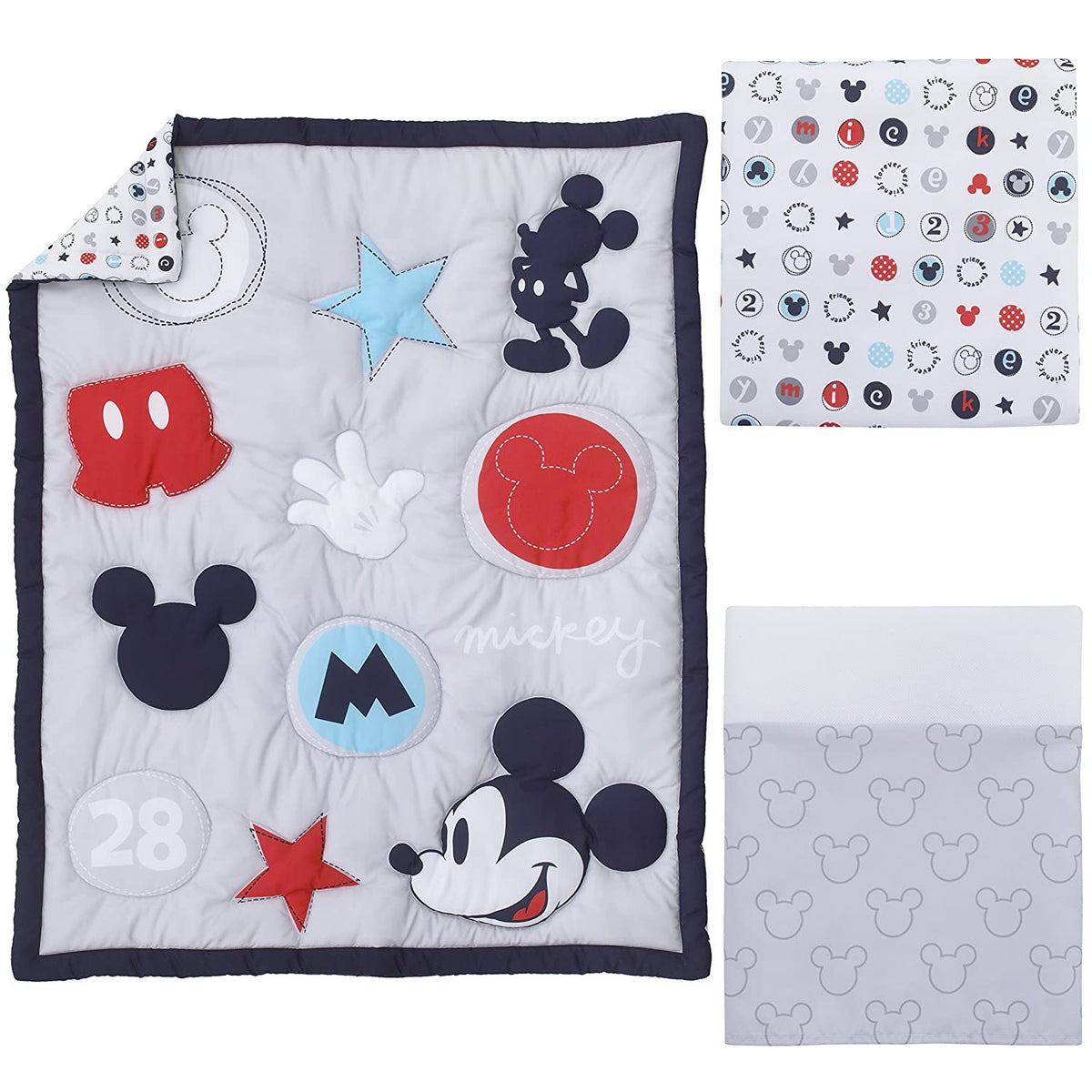 Disney Minnie Mouse Pretty in Pink 3 Piece Nursery Crib Bedding Set, Pink, Grey, Rose