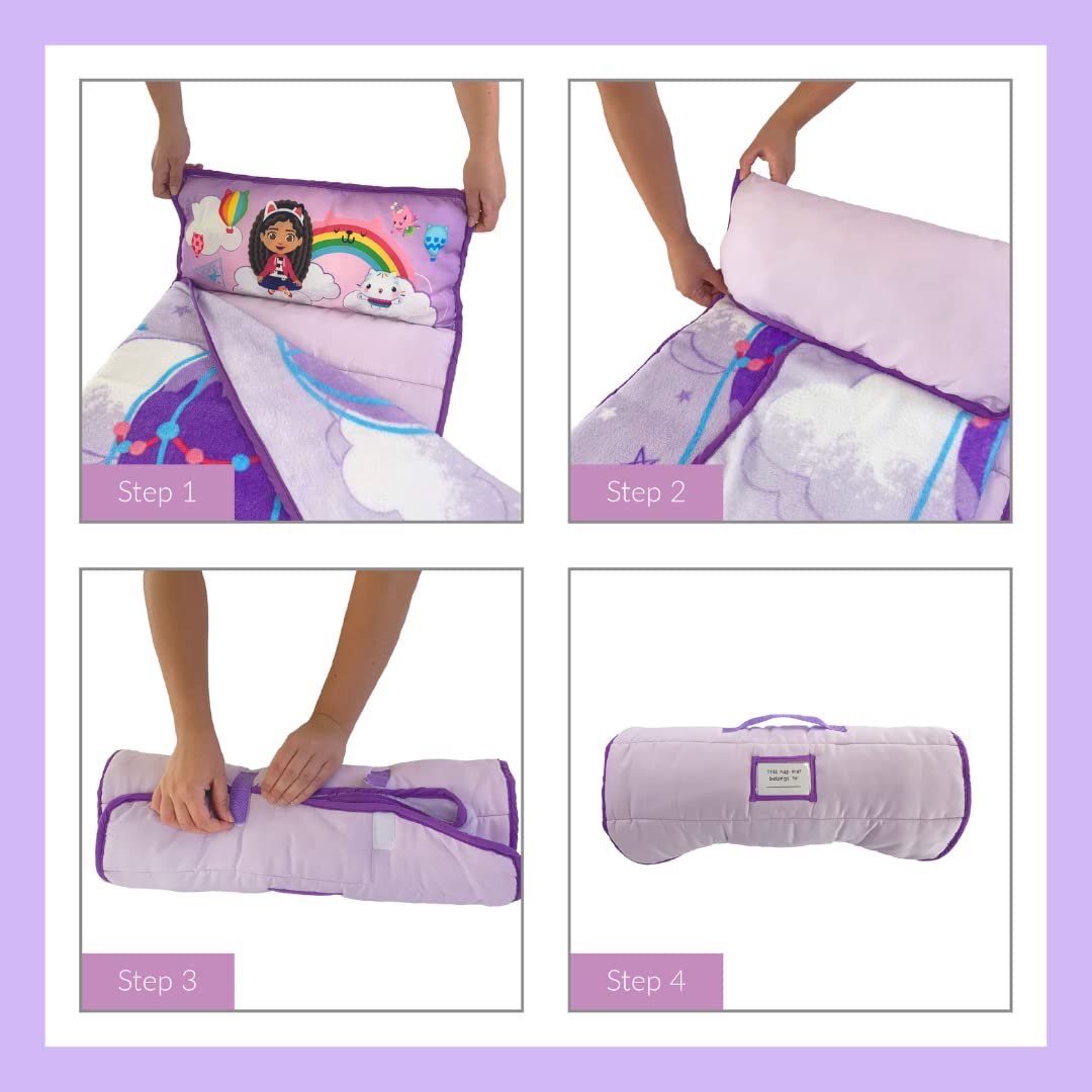 Gabby's Dollhouse Toddler Nap Mat with Pillow and Blanket Perfect for Preschool, Daycare and Travel