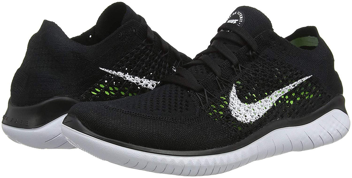 Nike Womens Free Rn Flyknit 2018 Low Top Lace Up Running, Black/White, Size 8.0