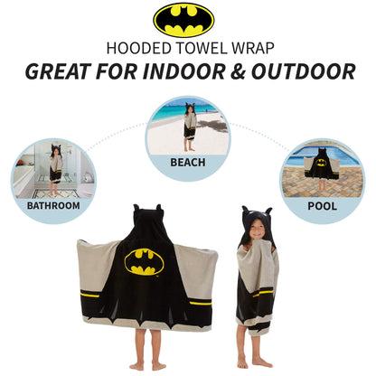 Batman Kids Bath/Pool/Beach Cotton Terry Hooded Towel Wrap, 24" x 50"