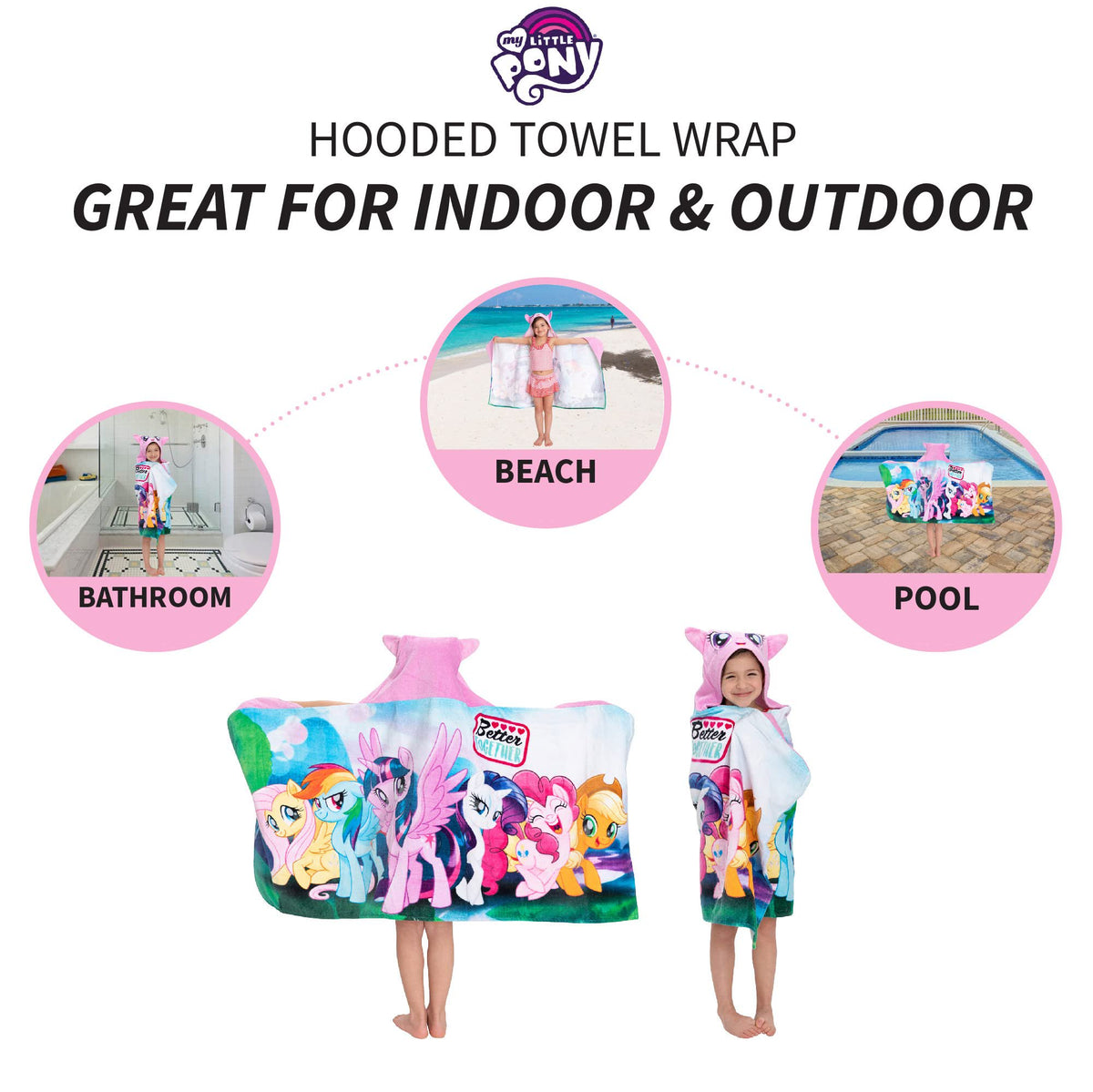 My Little Pony Bath/Pool/Beach Soft Cotton Terry Hooded Towel Wrap, 24 in x 50 in