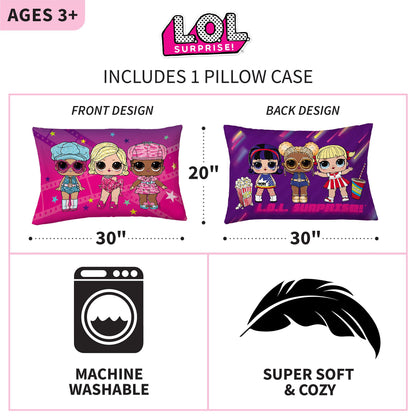 Franco Kids LOL Surprise Reversible Pillowcase, 20 in x 30 in