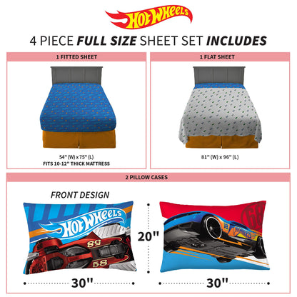 Franco Kids Bedding Hot Wheels 4 Piece Full Size Sheet Set