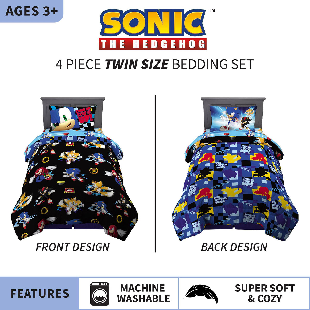 Franco Kids Sonic the Hedgehog 4 Piece Twin Comforter and Sheets Set