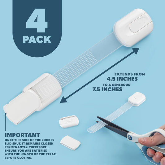 Child Safety Strap Locks - Adjustable Strap Locks for Baby Proofing Cabinets, Fridge, Oven, & More, Easy Install Drawer Locks Baby Proofing, Multi-Use Cabinet Locks Baby Proofing