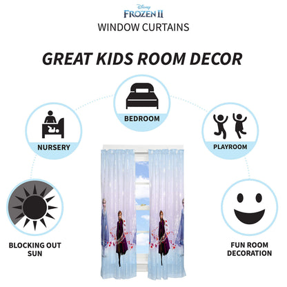 Disney Frozen 2 Kids Window Curtain Panels Drapes Set, 82 in x 63 in