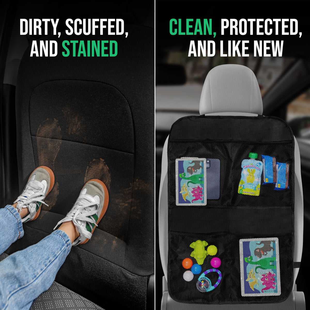Todays Kids 2 Pack Kick Mats Back Seat Protector - Backseat Car Organizer for Kids, Car Storage Organizer, Back Seat Cars Organizers, Cars Organizers Backs Seats, Travel Accessories
