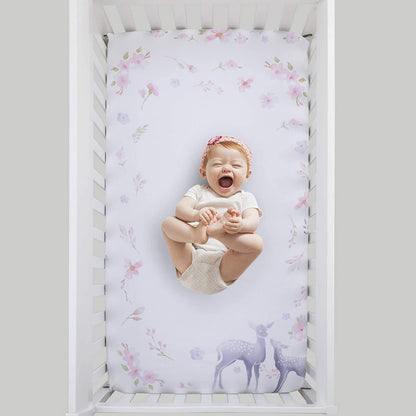 NoJo Watercolor Deer 100% Cotton Sateen Photo Op Fitted Crib Sheet