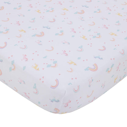 NoJo Fitted Crib Sheet, Rainbow Unicorn, Pink/Aqua/Yellow/White, 28x52x8 Inch (Pack of 1)