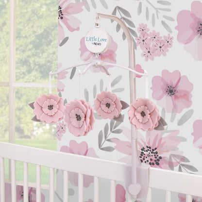 NoJo Beautiful Blooms Pink and Grey Flowers Musical Mobile