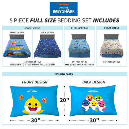Franco Kids Bedding Baby Shark Full Comforter & Sheets 5 Piece Set