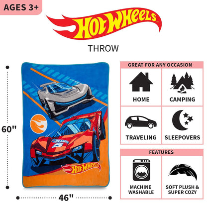 Franco Kids Hot Wheels Micro Raschel Throw Blanket, 46 in x 60 in