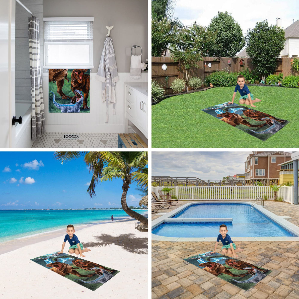 Jurassic World Dominion Blue Velociraptor and Rexy T-Rex Cotton Bath/Pool/Beach Towel, 28" x 58"