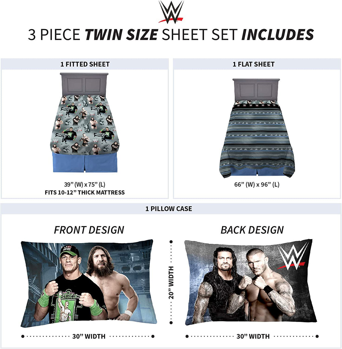Franco Kids WWE Industrial Strength Twin Sheet Set