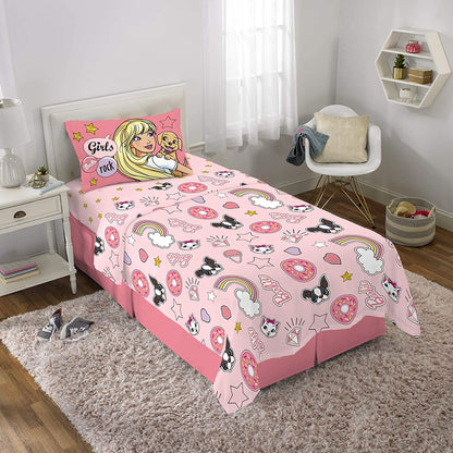 Mattel Barbie 'B Anything' Girls Exclusive 4-Piece Twin Bedding Set with Bonus Tote
