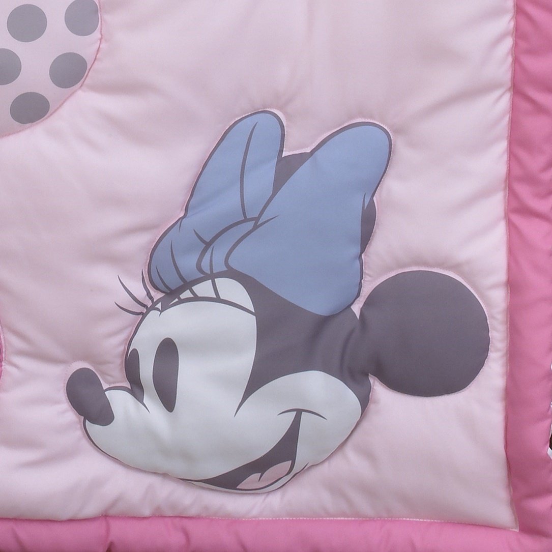 Disney Minnie Mouse Pretty in Pink 3 Piece Nursery Crib Bedding Set, Pink, Grey, Rose