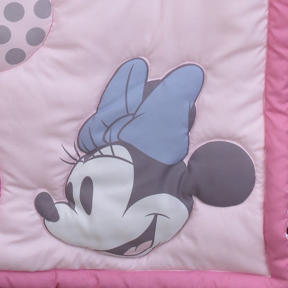 Disney Minnie Mouse Pretty in Pink 3 Piece Nursery Crib Bedding Set, Pink, Grey, Rose