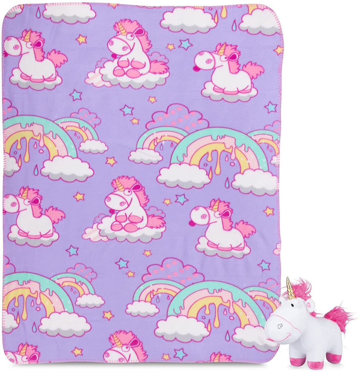 Despicable Me Kids Fluffy The Unicorn Fleece Throw and Character Hugger Pillow Set, 40" x 50"