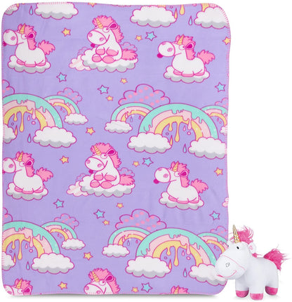 Despicable Me Kids Fluffy The Unicorn Fleece Throw and Character Hugger Pillow Set, 40" x 50"