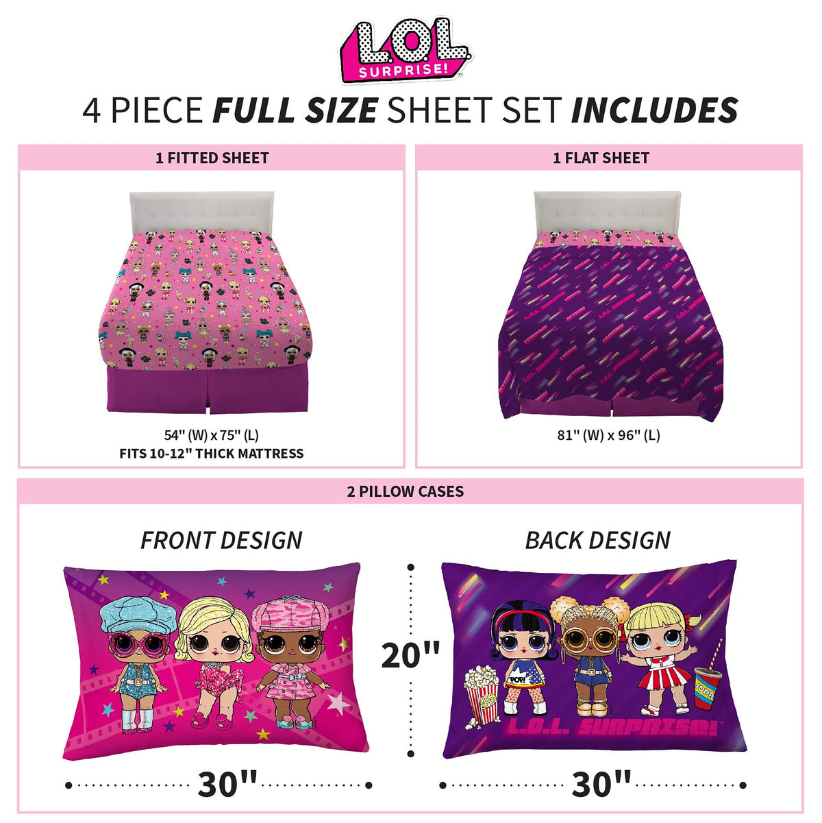 Franco Kids Bedding LOL Surprise Full Size Sheet Set
