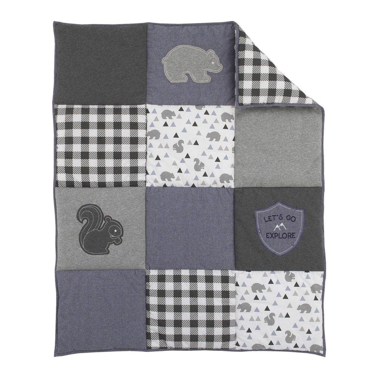 NoJo Mountain Patchwork 4 Piece Nursery Crib Bedding Set with Squirrels and Bears
