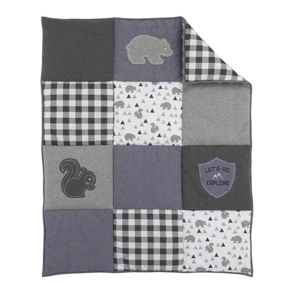 NoJo Mountain Patchwork 4 Piece Nursery Crib Bedding Set with Squirrels and Bears