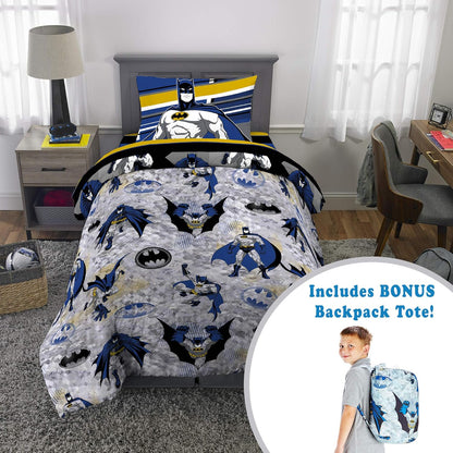 Franco Kids Batman 4 Pc Twin Comforter and Sheets Set With Bonus Bag