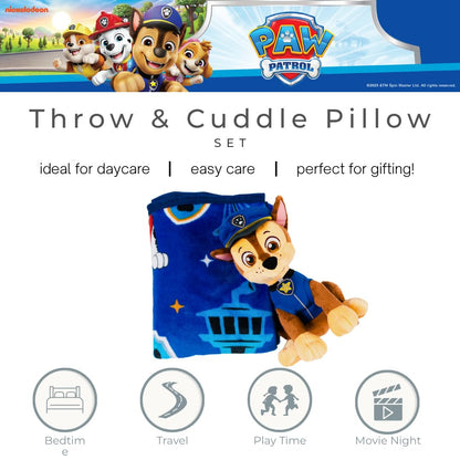 Paw Patrol Chase Kids Plush Cuddle Pillow and Throw 2 Piece Set, 40 in x 50 in
