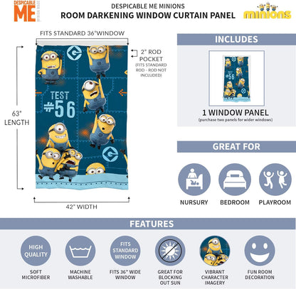 Despicable Me Minions Kids Room Darkening Window Curtain Panel, 42" x 63"