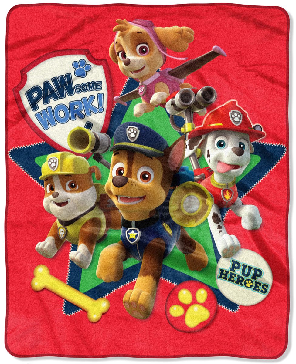 PAW Patrol Royal Plush Raschel Throw Blanket 40" x 50" Fireman Red