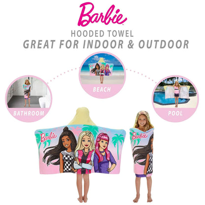 Franco Barbie Kids Hooded Towel, Cotton, Pink, Mattel