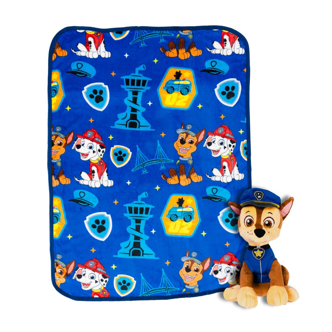 Paw Patrol Chase Kids Plush Cuddle Pillow and Throw 2 Piece Set, 40 in x 50 in
