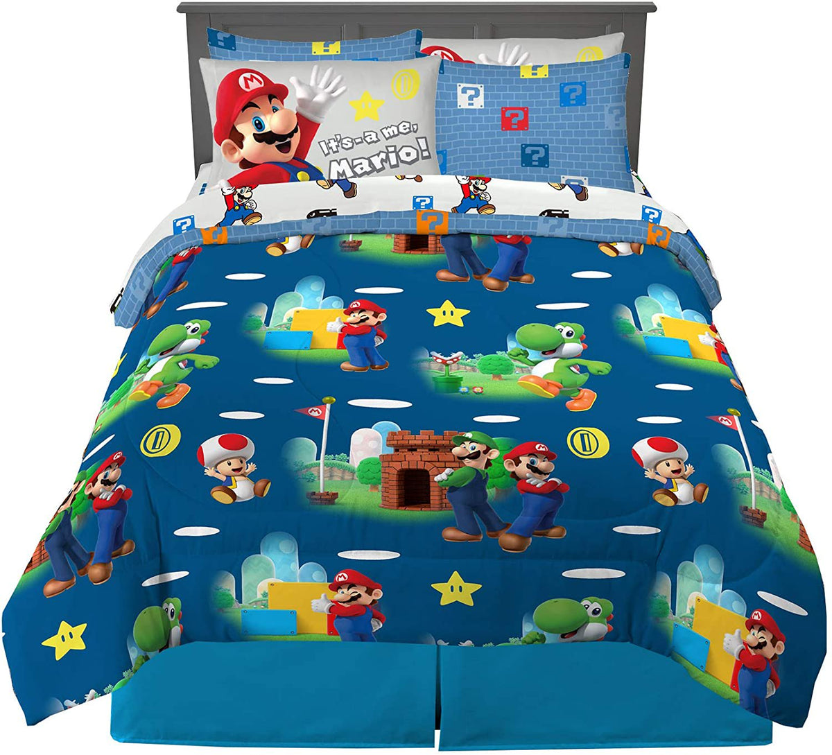 Franco Kids Bedding Super Soft Comforter and Sheet Set with Sham, 7 Piece Full Size, Mario