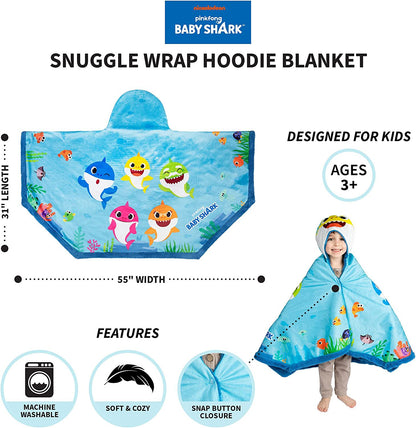 Baby Shark Kids Snuggle Wrap Wearable Blanket, 31 in x 55 in