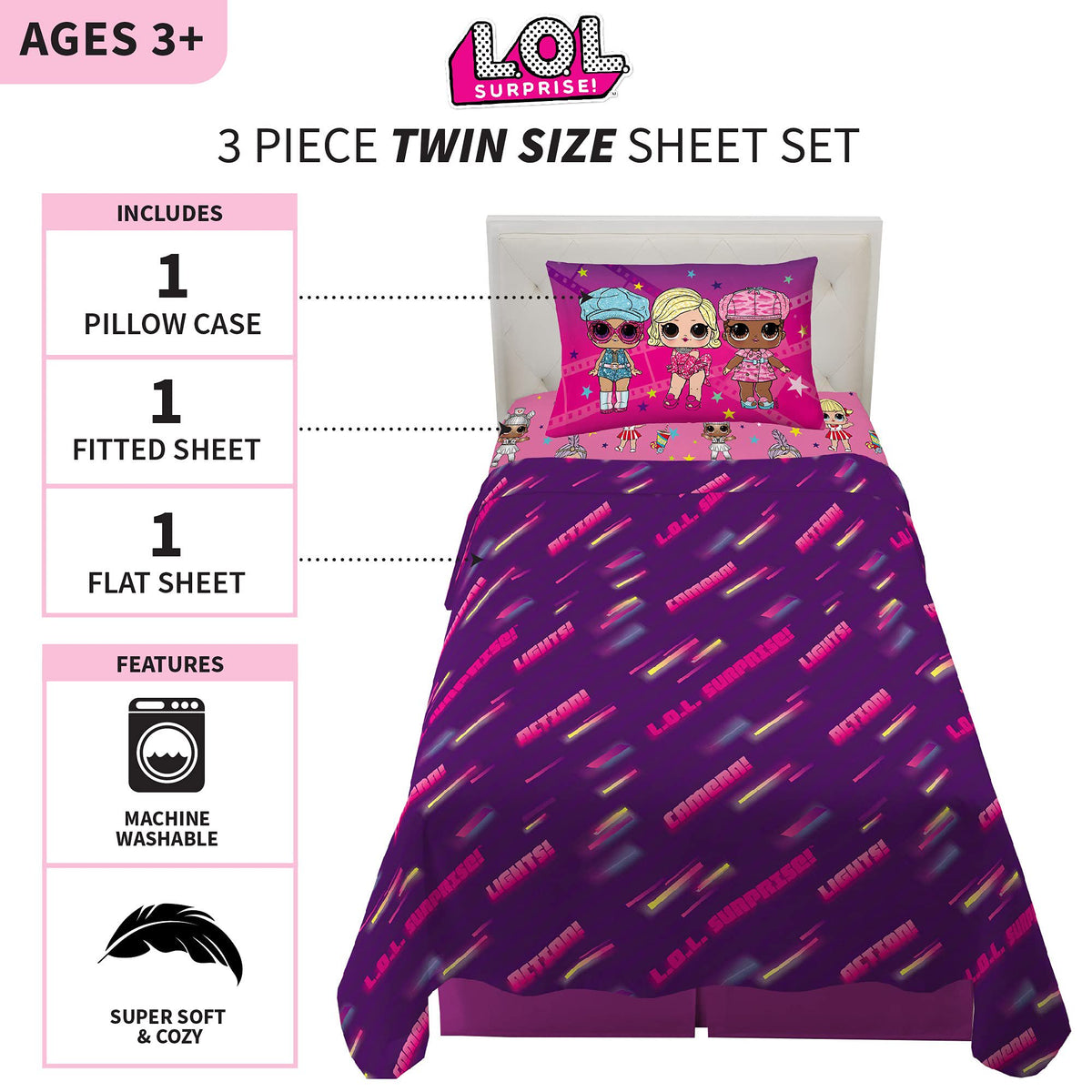 Franco Kids LOL Surprise Twin Size Sheet Set