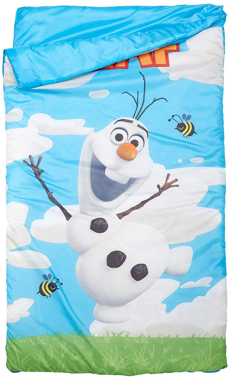 Disney Frozen Olaf Quilted Slumber Bag, Bonus Backpack with Straps, Light Blue/White