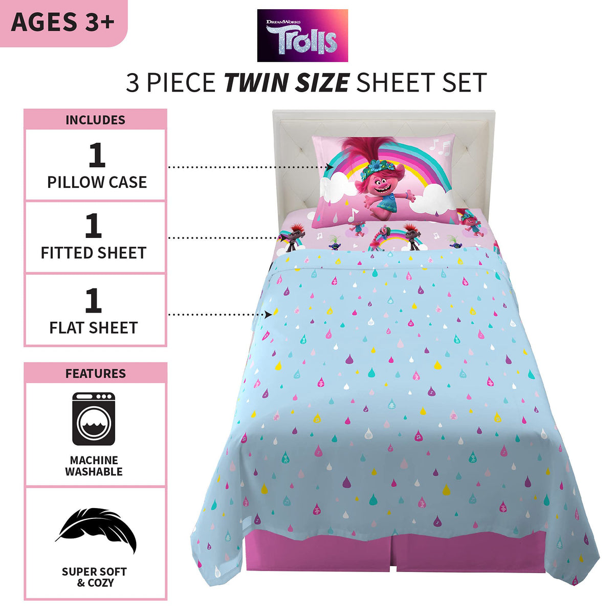 Franco Kids Bedding Trolls World Tour Twin Sheet Set