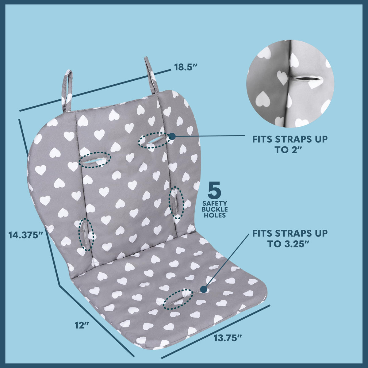Todays Kids Baby High Chair Cover Pad - Wooden High Chair Cushion, High Chair Cover Replacement, Machine Washable & Easy to Install, Hearts Pattern